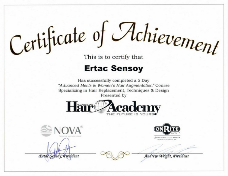 Certificate of Achievement — Advanced Hair Augmentation